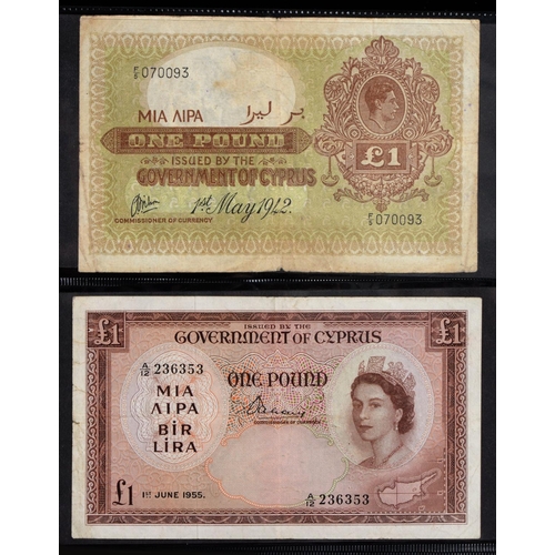 477 - Cyprus, Pound Notes, 1942 F/5 vg-F, 1955 A/12 VF, 1961 A/8 (3, mint 2 are consecutive); later issues... 