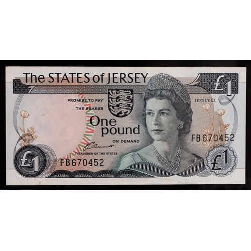 487 - Jersey, Pound Notes, States of Jersey, 1960s, prefixes C+6, G+6, J+6; Specimen D000000; later issues... 