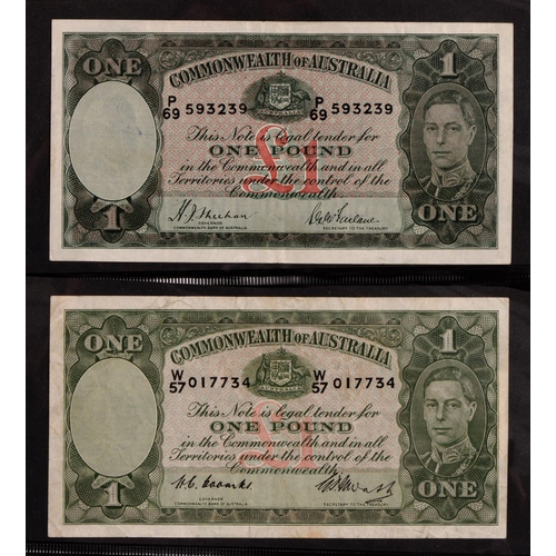 490 - Australia, Pound Notes, George V, 1927, K/11, washed VF; 1933-8 L/38 EF; George VI, H/5, H/44, K/33,... 