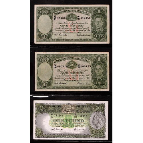 490 - Australia, Pound Notes, George V, 1927, K/11, washed VF; 1933-8 L/38 EF; George VI, H/5, H/44, K/33,... 