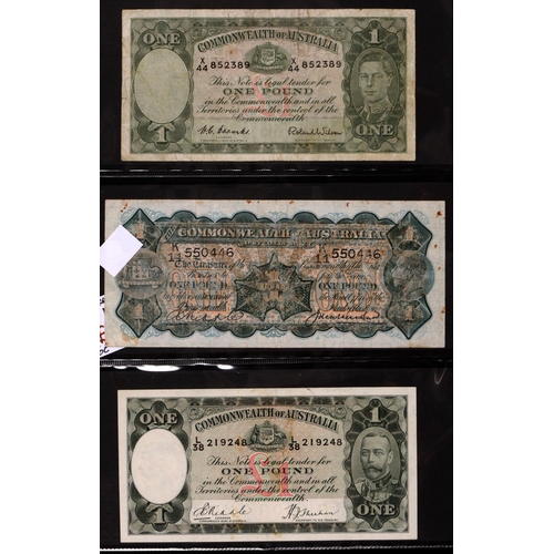 490 - Australia, Pound Notes, George V, 1927, K/11, washed VF; 1933-8 L/38 EF; George VI, H/5, H/44, K/33,... 