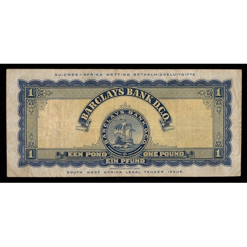 492 - South West Africa, Pound Note, Barclays Bank D.C.O., 1956, CA+6, Pick 5A, Fine