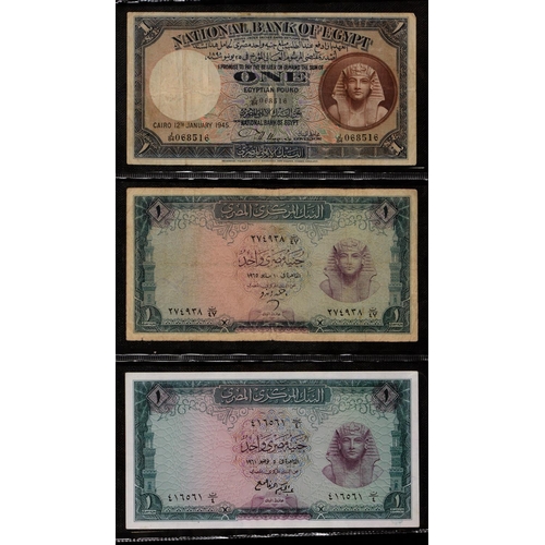 493 - Egypt, Pound Notes, National Bank, 1942 Fine, 1943 EF+, 1944 F-VF, 1945 Fine, 1951 g-vg; Central Ban... 