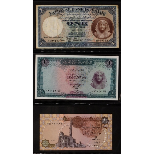 493 - Egypt, Pound Notes, National Bank, 1942 Fine, 1943 EF+, 1944 F-VF, 1945 Fine, 1951 g-vg; Central Ban... 