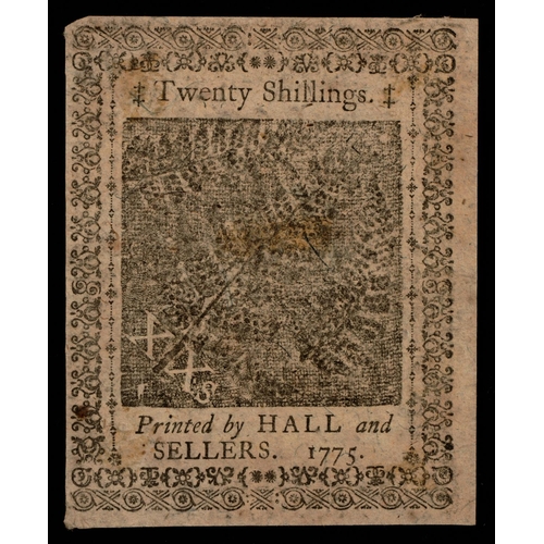 501 - North America, Pound Note, Twenty Shillings, Pennsylvania, 1775, no.7329, minor pin holes, good fabr... 