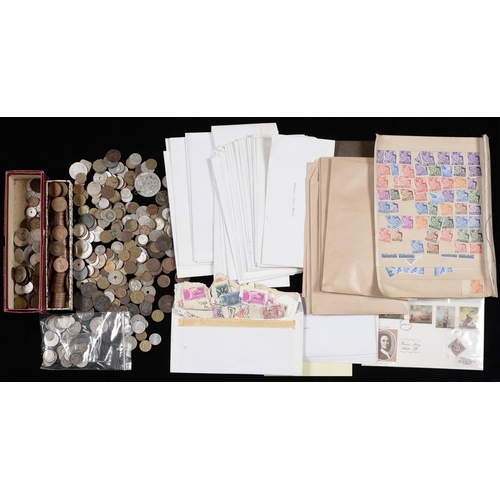 529 - Miscellaneous English and foreign coins, including silver, 19th c and later and postage stamps... 