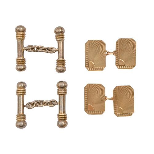 56 - A pair of 9ct gold cufflinks, 11 x 17mm, Birmingham 1938, 4.8g and a pair of silver baton cufflinks ... 