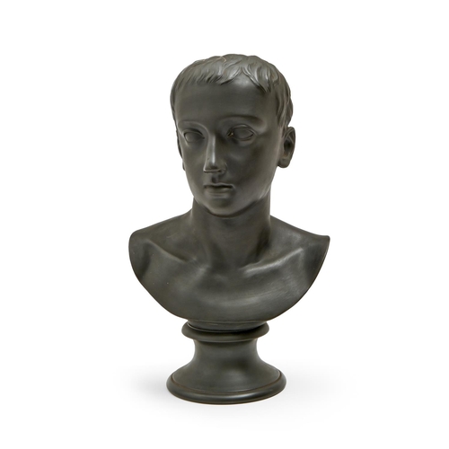 615 - A Wedgwood black basalt bust of Horace,  on socle, 39cm h, impressed in printer's type HORACE and WE... 