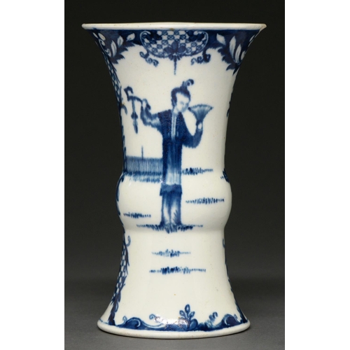 623 - A Worcester blue and white garniture vase, c1770, painted with the Telephone Box pattern, 17cm h, pa... 