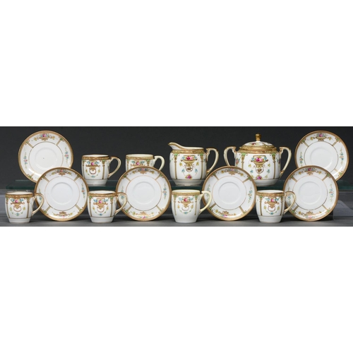 626 - A Noritake coffee service, c1930, decorated with roses and festoons, sugar bowl and cover 90mm h, pr... 