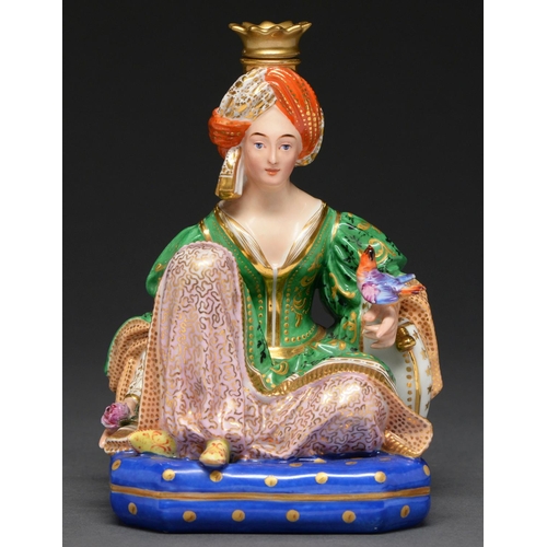 635 - A Jacob Petit figural scent bottle in the form of a Circassian lady, mid 19th c, in a green robe and... 