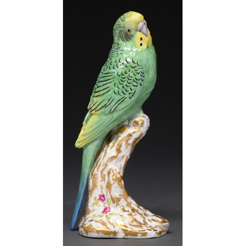 636 - A Royal Worcester model of a budgerigar, mid 20th c, 18cm h, black printed mark