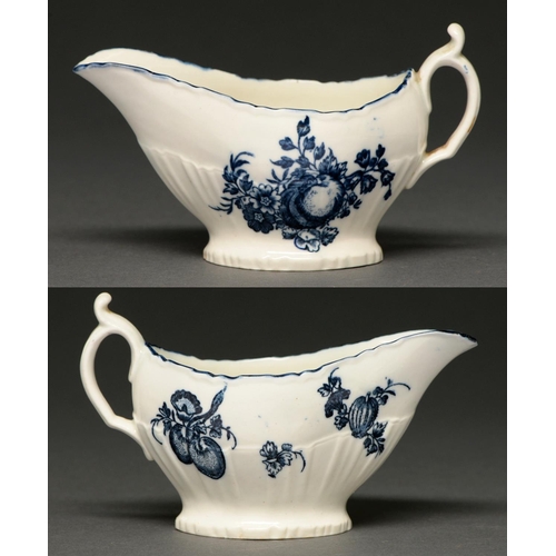 663 - A pair of Caughley blue and white shell-moulded sauceboats, 1777-1784, transfer printed with the App... 