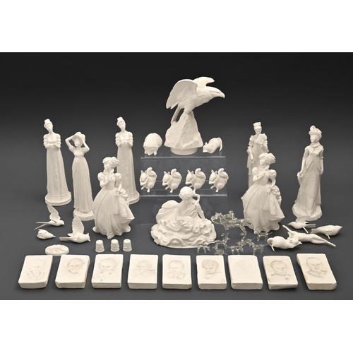 676 - Miscellaneous Royal Doulton or other glazed porcelain figures of young women, various biscuit porcel... 