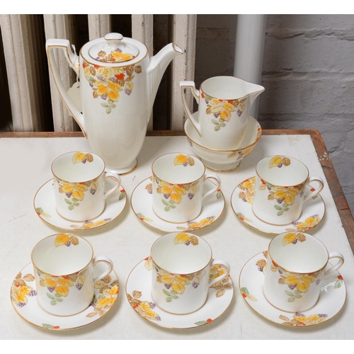 677 - A Royal Doulton bone china Clare pattern coffee service, c1930, coffee pot and cover 18.5cm h, print... 