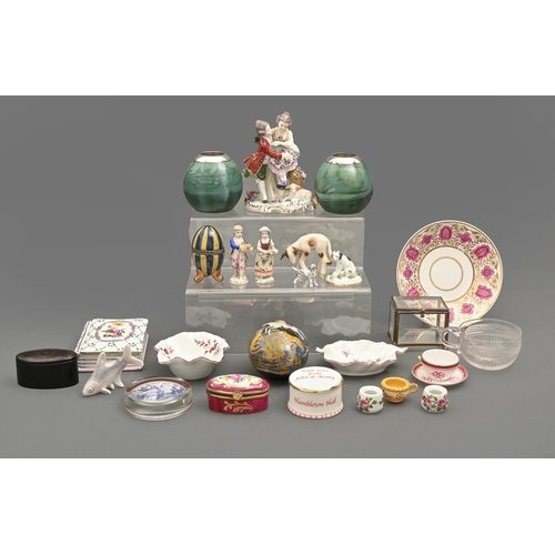 682 - Miscellaneous miniature ornamental pottery and porcelain, figures, boxes and other objects, late 19t... 