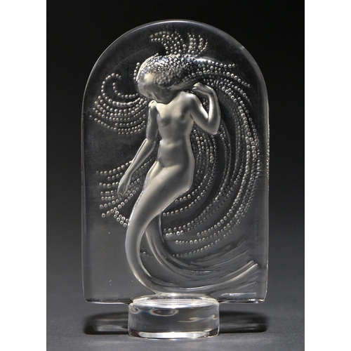 706 - Naiade. A Lalique clear and frosted glass seal, 95mm h, engraved Lalique France ®... 