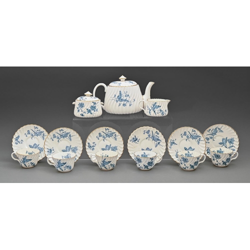 717 - A Mintons fluted bone china Quinton Groups pattern tea service, early 20th c, teapot and cover 13cm ... 