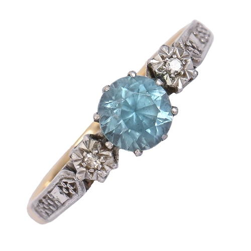 75 - A blue zircon and diamond ring, gold hoop marked 18ct PLAT, 2.8g, size N