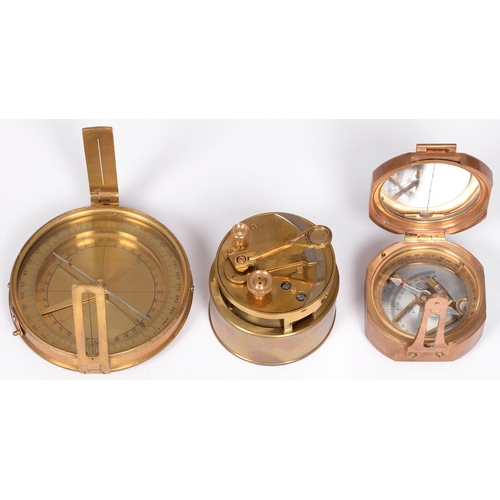 753 - Three brass scientific instruments, late 20th c, including a box sextant, 77mm diam