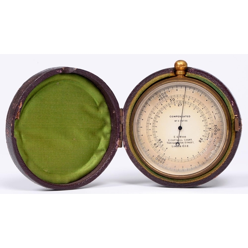 755 - A gilt brass pocket barometer, E G Wood 2 Colbourne Court Throgmorton Street London EC2, No D39735, ... 