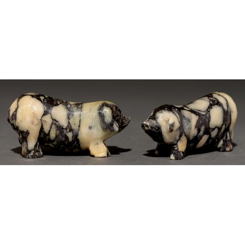 762 - A pair of South East Asian soapstone carvings of pigs, 95mm l