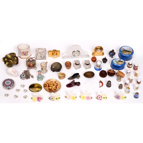 777 - Miscellaneous miniature porcelain and other cabinet ornaments, to include a silver coloured metal cr... 