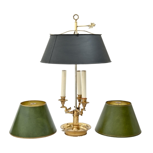 790 - A gilt lacquered brass lampe bouillotte, 20th c, in French Empire style, black painted metal shade, ... 