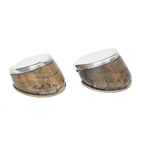 792 - Two Scottish Victorian silver mounted horse hoof inkwells, the lid with invisible joint, brass horse... 