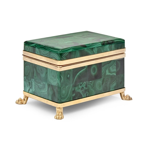 798 - A malachite casket, late 20th c, with metal mounts, 11.5cm l