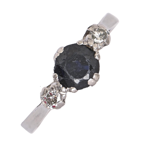 8 - A sapphire and diamond ring, in platinum, London 1983, 4.4g, size P