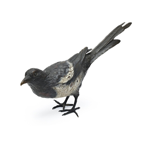 804 - A Viennese cold painted bronze sculpture of a crow, early 20th c, 37cm l, stamped numbers, including... 