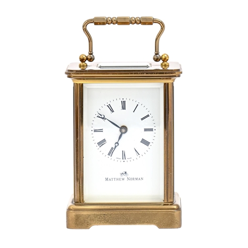 844 - A brass carriage timepiece, Matthew Norman, late 20th c, 11cm h excluding handle