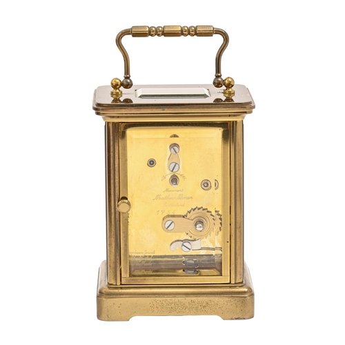 844 - A brass carriage timepiece, Matthew Norman, late 20th c, 11cm h excluding handle