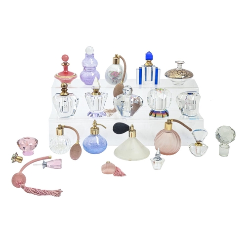 864 - A collection of decorative glass scent bottles, several with atomiser attachment (approximately 20)... 