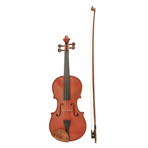 876 - An English violin and bow, Edwin Gabbitas (1889-1974), length of back 36cm, signed handwritten label... 