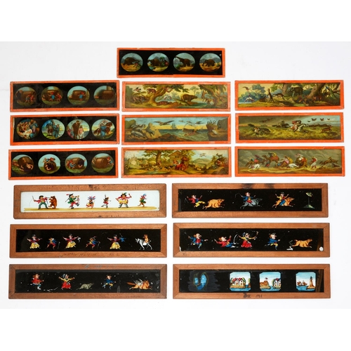 894 - A collection of late Victorian and early 20th c humorous magic lantern slides, mostly mounted in ced... 