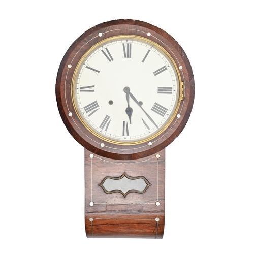 899 - A Victorian rosewood and mother of pearl inlaid drop case wall clock, 66cm h