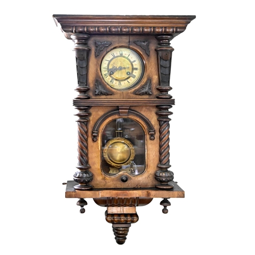 900 - A walnut 'Vienna' wall clock, c1900, pendulum, 77cm h