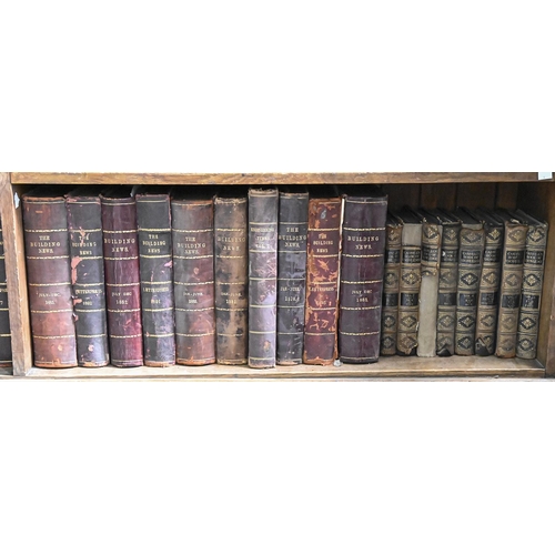 964 - Four shelves of antiquarian books, 19th c and later, including 31 volumes of the Building News, mixe... 