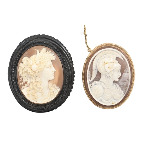 99 - A cameo brooch-pendant, the oval shell carved with the head of a centurion, mounted in 9ct gold, 49m... 