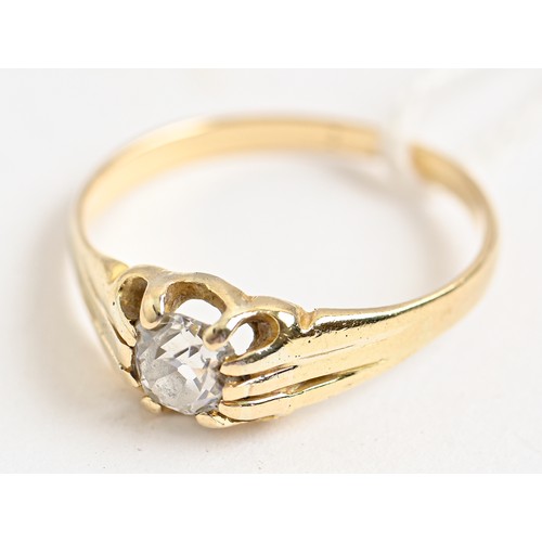 167 - A diamond ring, the cushion shaped old cut diamond, in gold with fluted shoulders, 3.5g, size S... 