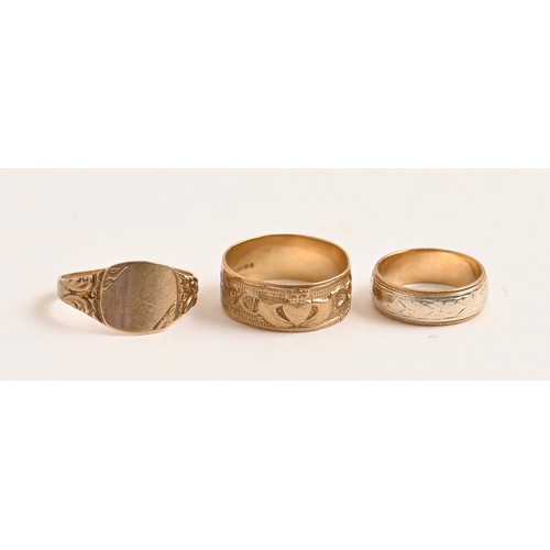 171 - Three 9ct gold rings, 11.4g, various sizes