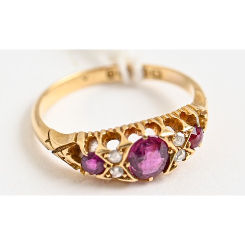 181 - A Victorian ruby and diamond ring, in 18ct gold, Birmingham 1895, 3.3g size N