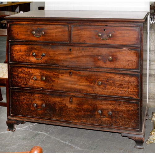 1194 - A George III mahogany chest of drawers, on ogee feet, 105cm h; 57 x 125cm