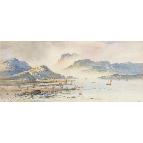 1119 - E Nevil (Fl. c1890) - Lake Scenes, a set of three, all signed, watercolour, 23 x 53cm and J Ford, 18... 