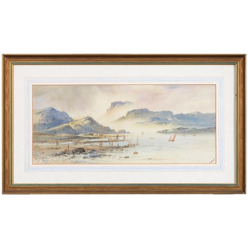 1119 - E Nevil (Fl. c1890) - Lake Scenes, a set of three, all signed, watercolour, 23 x 53cm and J Ford, 18... 