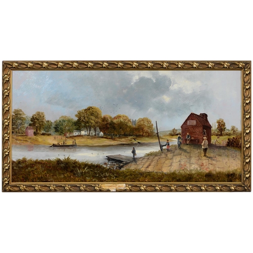 1121 - John Edwards (c1820-1888) - Wilford Ferry, signed, oil on board, 29 x 59.5cm, two watercolours, one ... 