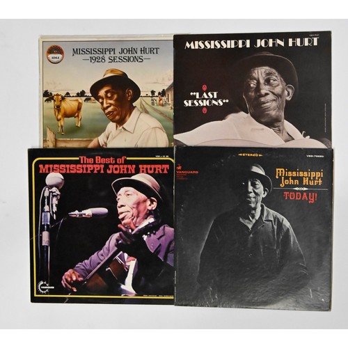 1409 - Vintage vinyl LP records. Four rare Mississippi John Hurt blues albums, to include Today on Vanguard... 