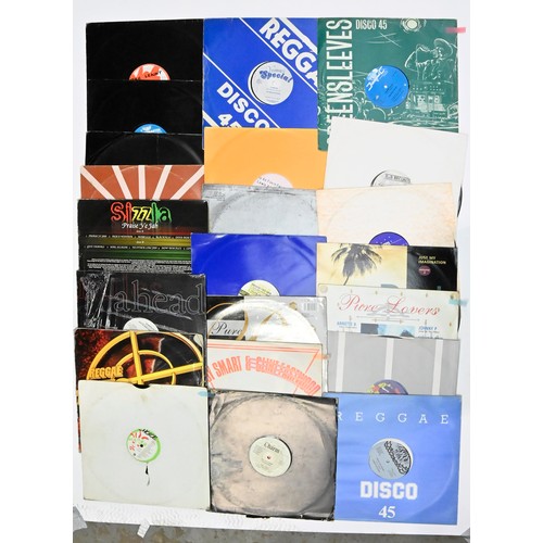 1405 - Vintage vinyl records. A used DJ collection, reggae and dancehall, including some DJ promo copies, o... 